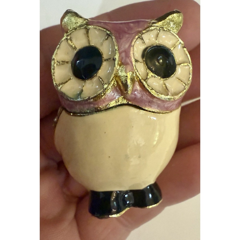 Enameled Owl Trinket Box W Rhinestones And Magnetic Clasp‎